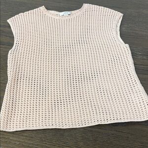 Vince Stitched Mesh Cap-Sleeve Crewneck Top